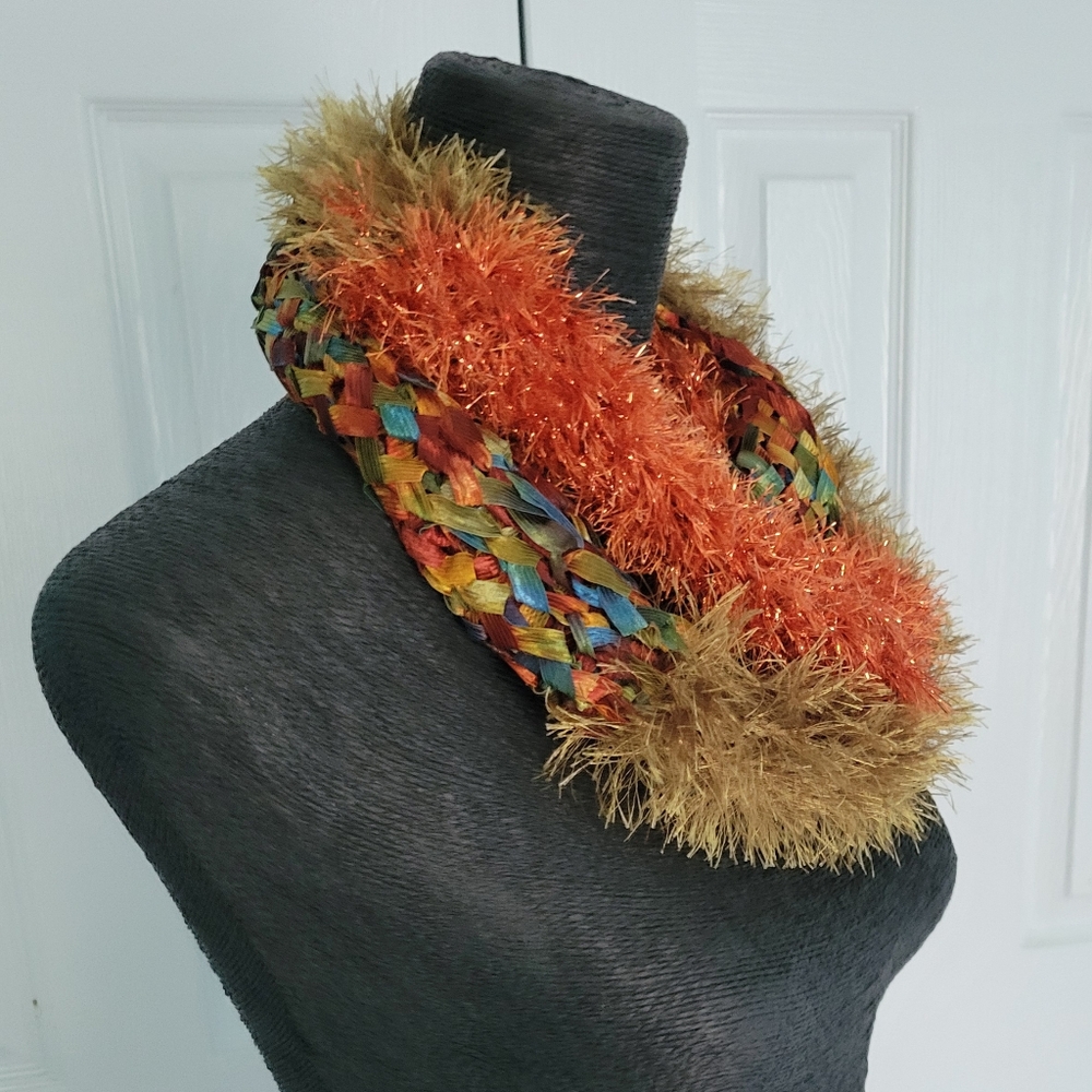 Hand Crafted Bright Multicolored Infinity Scarf - image 7